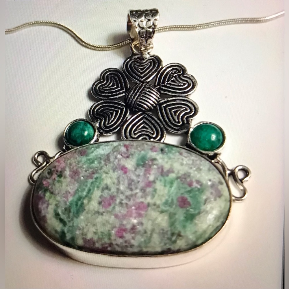 Ruby Fuchsite Jade 925 Sterling Silver Necklace